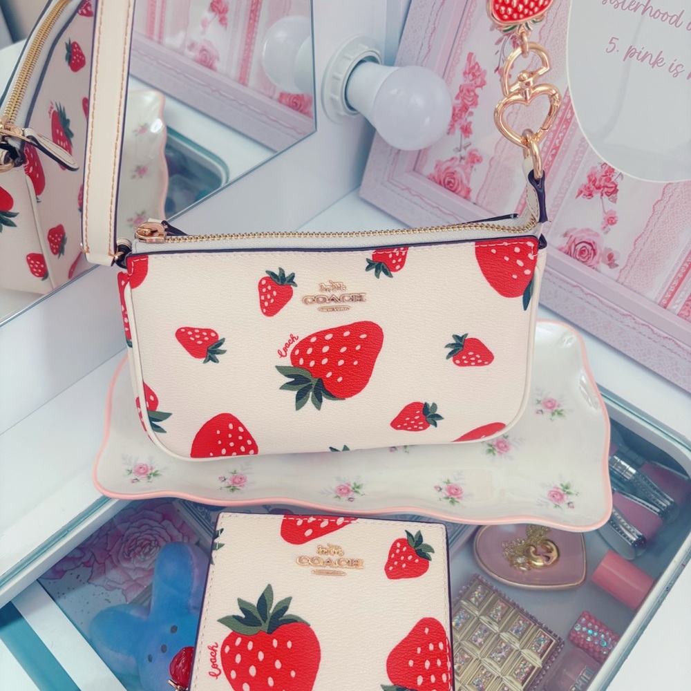 Coach Nolita 19 wild Strawberry Print Mini Shoulder Bag & Snap wallet. - Picture 3 of 10
